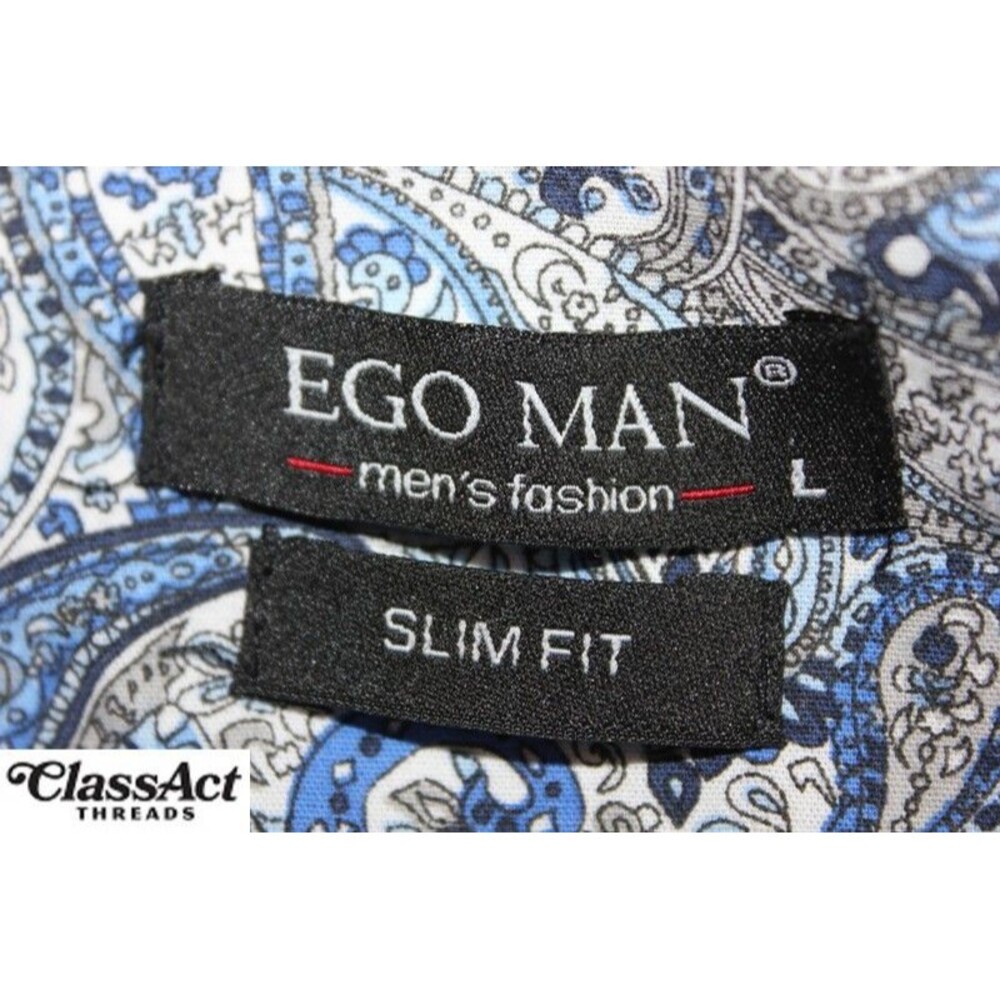 Ego Man Shirt Men's Blue Paisley Slim Fit Button Up Long Sleeve Sz L - Picture 7 of 7